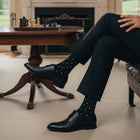 Luxury Black Mid-Calf Dress Socks with Polka Dots & Embroidered Heart - Men Polka Night Black