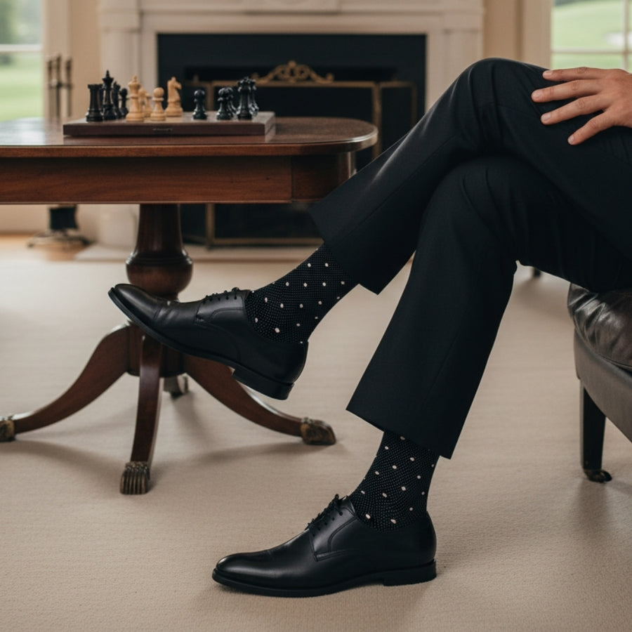Men's Mid-Calf Dress Socks - Polka Night Black — organic cotton socks by Love Sock Company