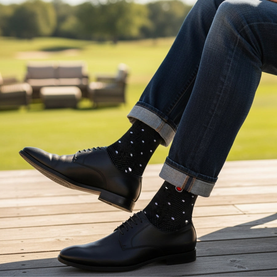 Men's Mid-Calf Dress Socks - Polka Night Black — organic cotton socks by Love Sock Company