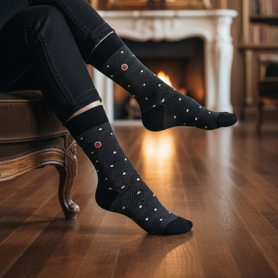 Women's Dress Socks - Polka Night Black — organic cotton socks by Love Sock Company