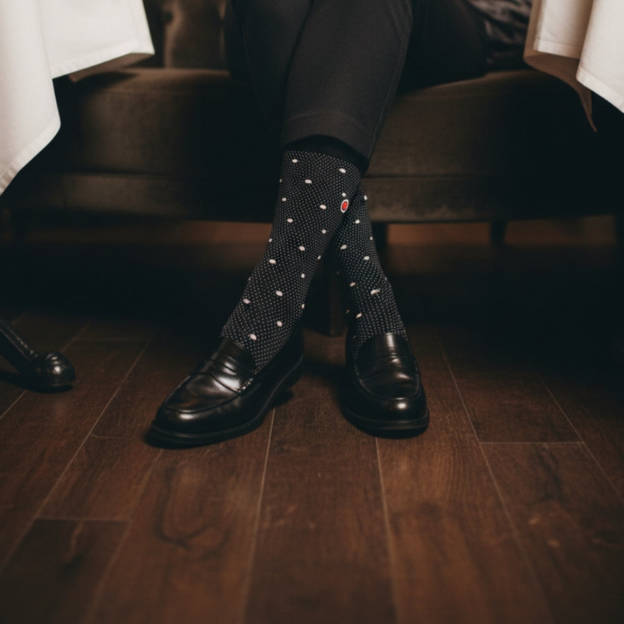 Women's Dress Socks - Polka Night Black — organic cotton socks by Love Sock Company