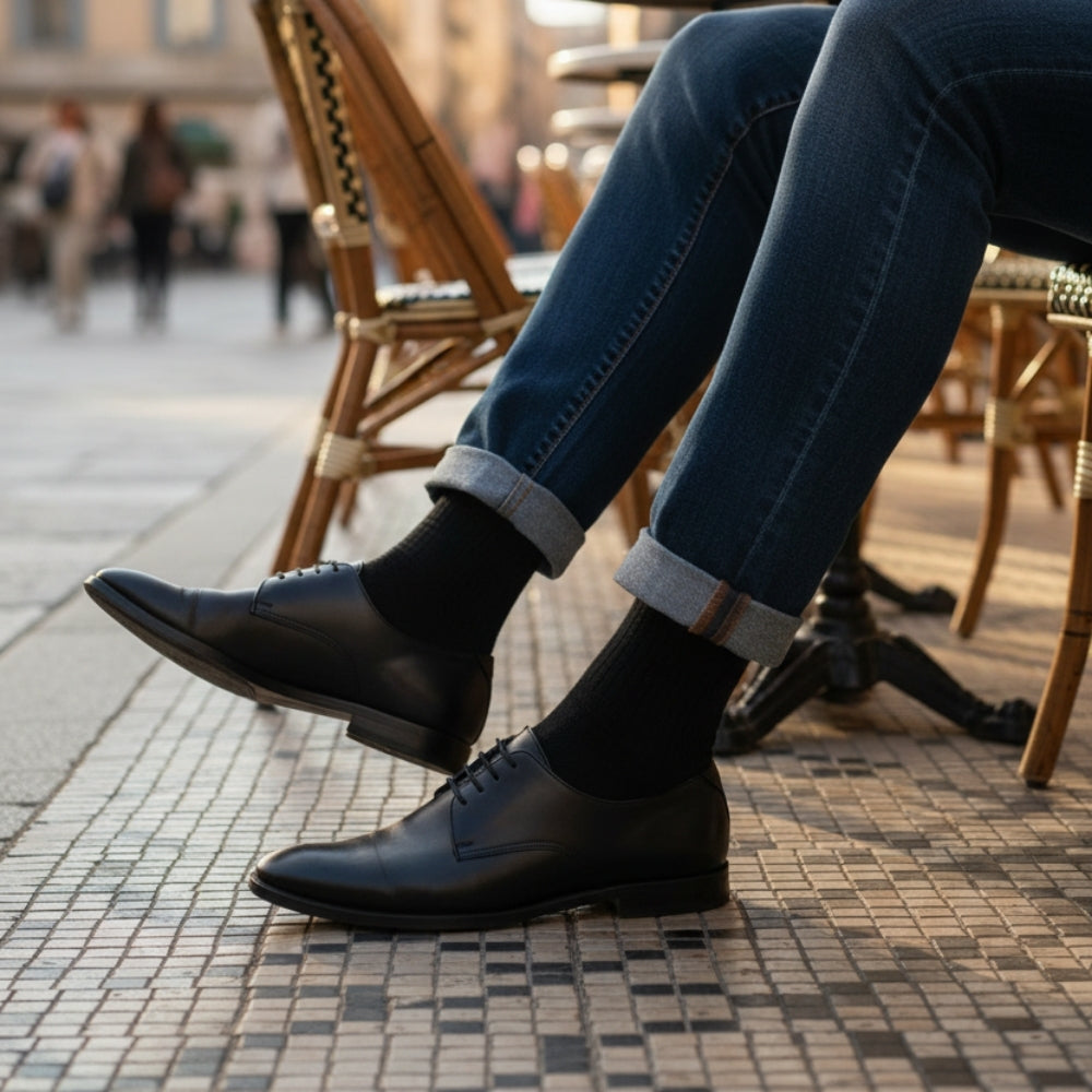 Luxury Pack: Premium Organic Cotton Mid-Calf Dress Socks - Ribbed Solid Black