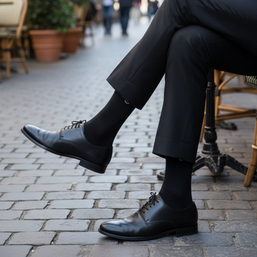 Luxury Pack: Premium Organic Cotton Mid-Calf Dress Socks - Ribbed Solid Black