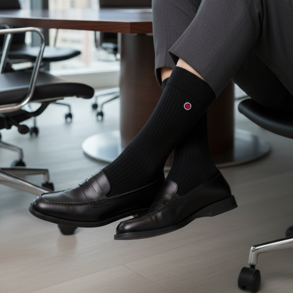 Luxury Seamless Dress Socks for Women - Premium Organic Cotton - Ribbed Black