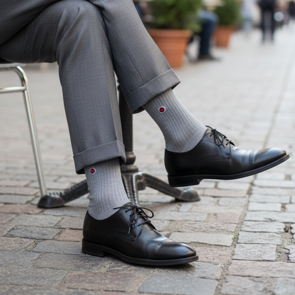 Luxury Pack: Premium Organic Cotton Men's Mid-Calf Dress Socks - Ribbed Solid Grey