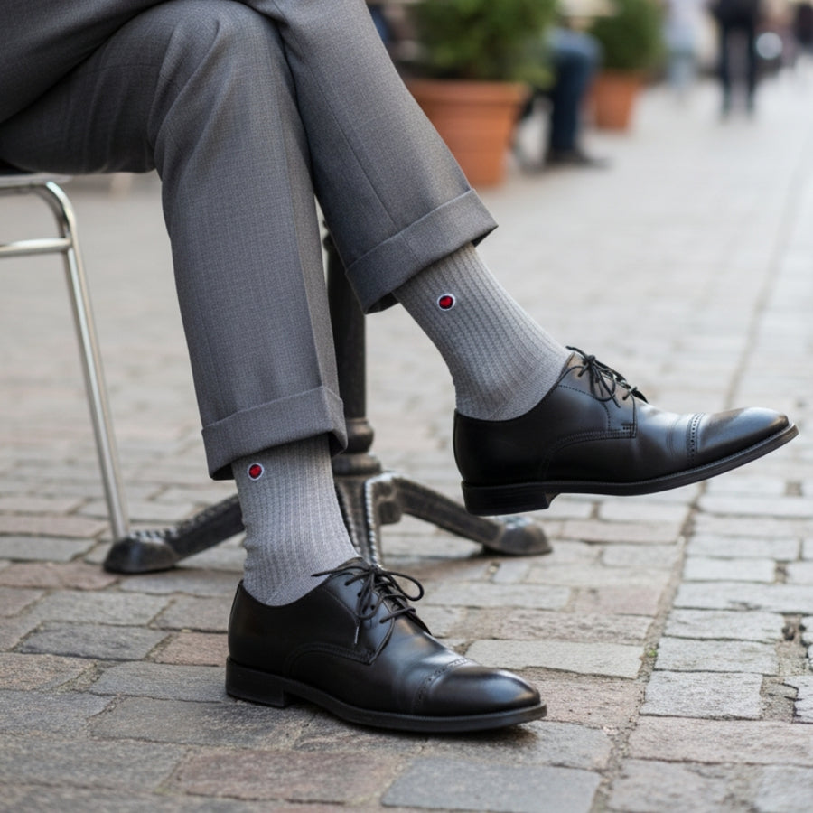 Men's Mid-Calf Dress Socks - Ribbed Solid Grey — organic cotton socks by Love Sock Company