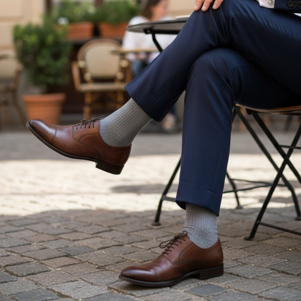 Luxury Pack: Premium Organic Cotton Men's Mid-Calf Dress Socks - Ribbed Solid Grey