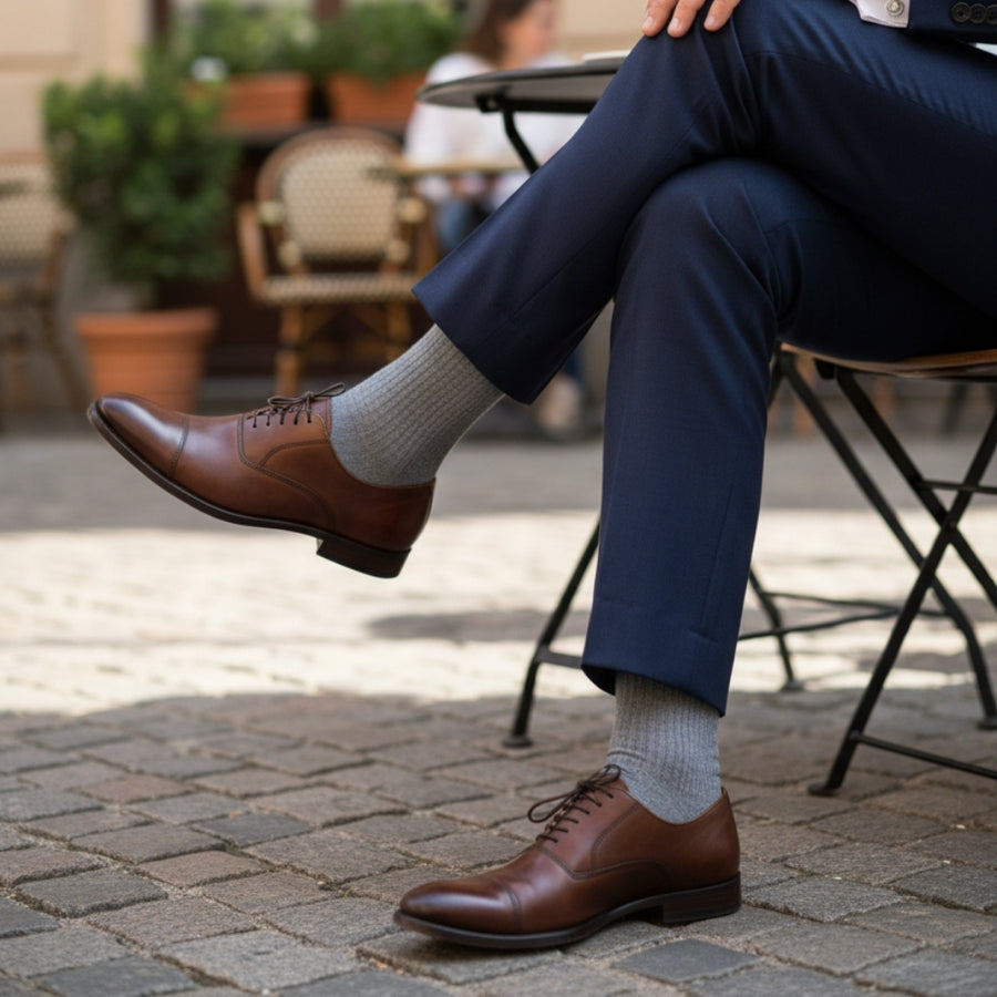 Men's Mid-Calf Dress Socks - Ribbed Solid Grey — organic cotton socks by Love Sock Company
