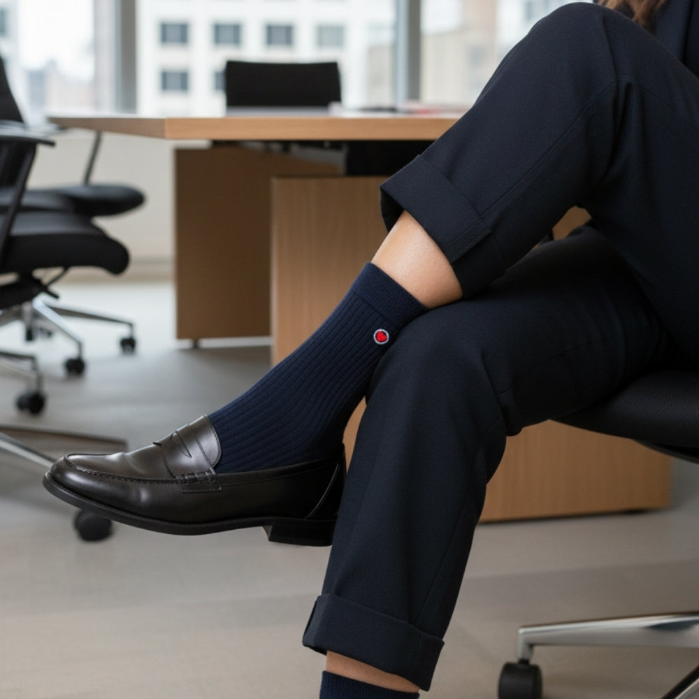 The Best Women's Crew Socks: Performance Organic Cotton with Arch Support - Ribbed Navy