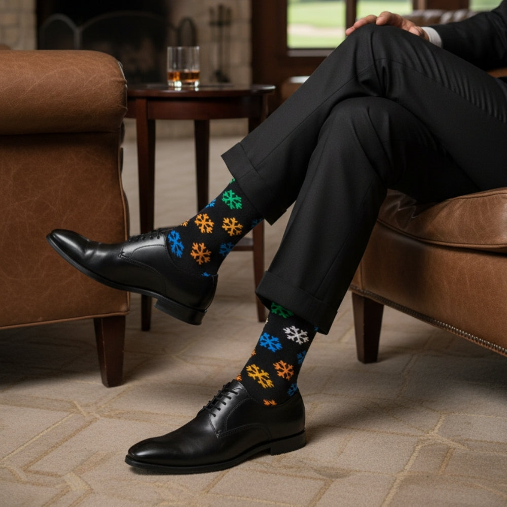 Christmas Gift Idea: Festive Pattern Men's Mid-Calf Sock - Seamless Comfort - Snowflake