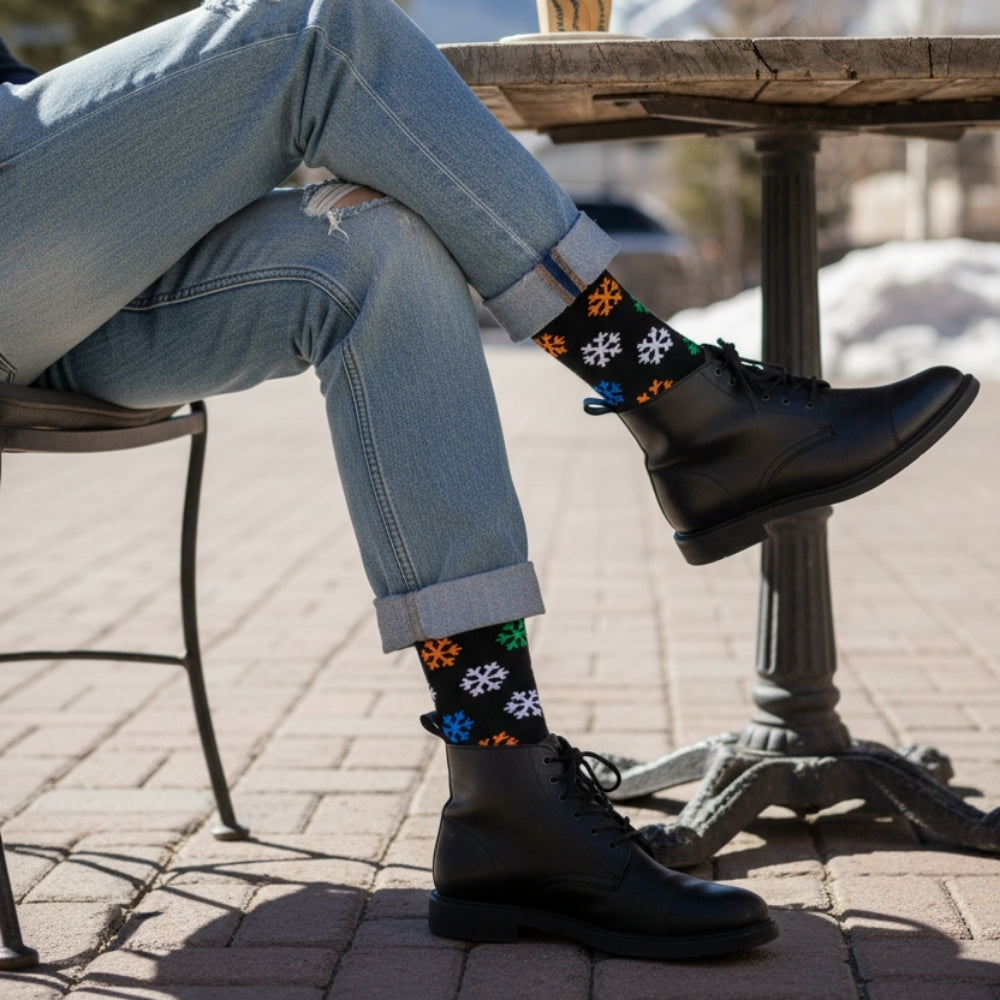 Christmas Gift Idea: Festive Pattern Men's Mid-Calf Sock - Seamless Comfort - Snowflake
