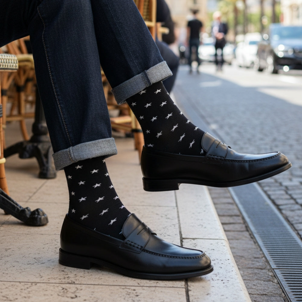 Star Pattern Men's Mid-Calf Dress Sock - Seamless Organic Cotton