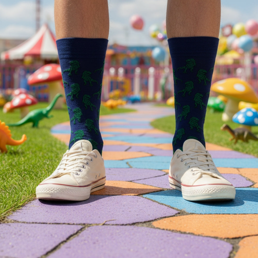 Premium Seamless Crew Socks - Fun Patterns & Stay-Up Organic Cotton - Dinosaur