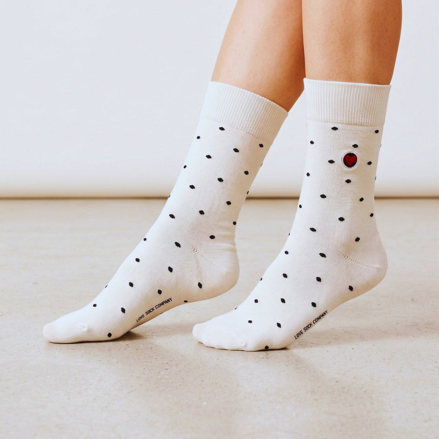 Women's Crew Socks - Mini Polka White