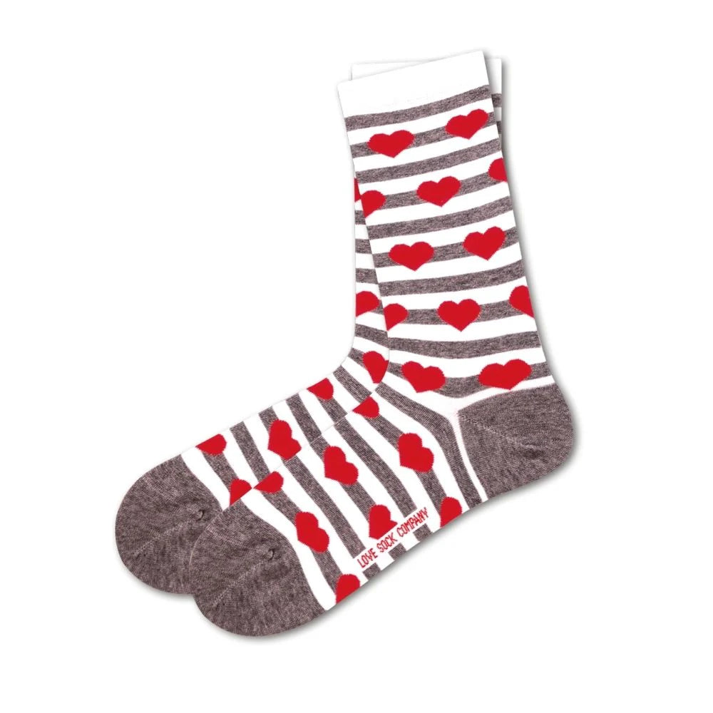 Women's Striped Dress Socks - Organic Cotton, Heart Pattern - LOVE SOCK COMPANY