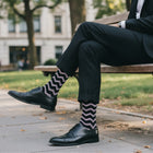 Zig Zag Dress Socks - Black worn with charcoal trousers and black oxfords - Love Sock Company