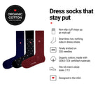 Love Sock Company Business 3-pack men's mid-calf dress socks features: organic cotton, non-slip cuff, seamless toe, fits men's 7-12