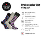 Love Sock Company Chicago 3-pack men's mid-calf dress socks features: organic cotton, non-slip cuff, seamless toe, fits men's 7-12