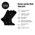 Love Sock Company Golf 3-pack men's mid-calf dress socks features: organic cotton, non-slip cuff, seamless toe, fits men's 7-12