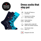 Love Sock Company Malibu 3-pack men's mid-calf dress socks features: organic cotton, non-slip cuff, seamless toe, fits men's 7-12