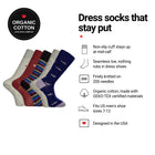 Love Sock Company Melbourne 5-pack men's mid-calf dress socks features: organic cotton, non-slip cuff, seamless toe, fits men's 7-12