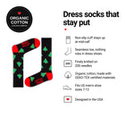 Noel Black men's dress socks features: organic cotton, non-slip cuff, seamless toe, fits men's 7-12