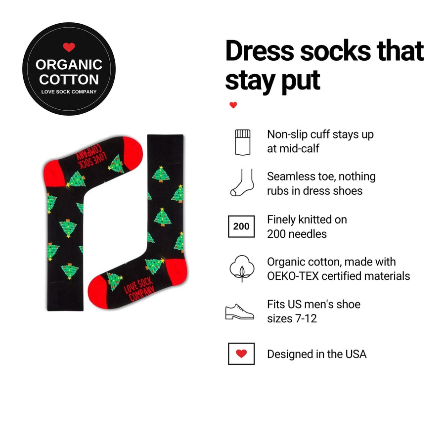 Noel Black men's dress socks features: organic cotton, non-slip cuff, seamless toe, fits men's 7-12