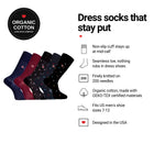 Love Sock Company Office 5-pack men's mid-calf dress socks features: organic cotton, non-slip cuff, seamless toe, fits men's 7-12