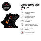 Love Sock Company Pinehurst 5-pack men's mid-calf dress socks features: organic cotton, non-slip cuff, seamless toe, fits men's 7-12