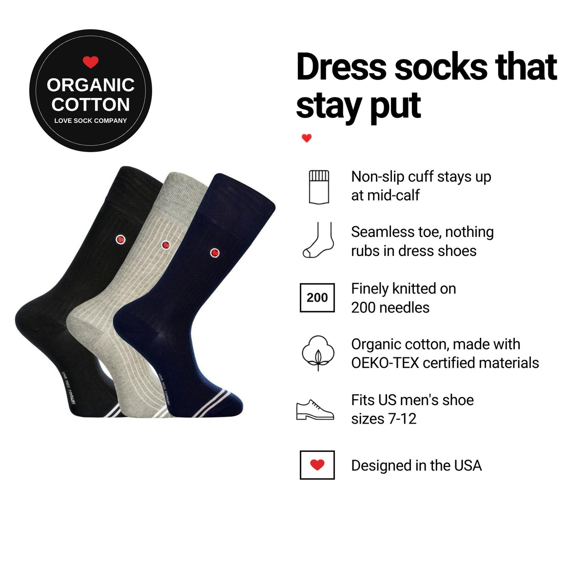 Love Sock Company Ribbed Solids 3-pack men&