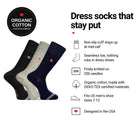 Love Sock Company Ribbed Solids 3-pack men's mid-calf dress socks features: organic cotton, non-slip cuff, seamless toe, fits men's 7-12