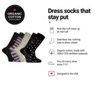 Love Sock Company Scottsdale 5-pack men's mid-calf dress socks features: organic cotton, non-slip cuff, seamless toe, fits men's 7-12