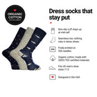 Love Sock Company Shark Tank 3-pack men's mid-calf dress socks features: organic cotton, non-slip cuff, seamless toe, fits men's 7-12