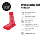 Red Line Red men's dress socks features: organic cotton badge, non-slip cuff, seamless toe, fits men's 7-12