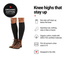 Grey Cable Knit women's knee-high socks features: organic cotton, stay-up cuff, seamless toe, fits women's 6-10
