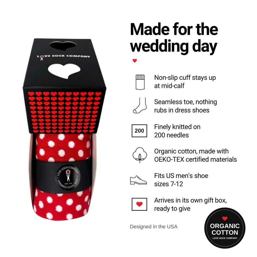 Red Line Red groomsmen socks in gift box, features with organic cotton badge