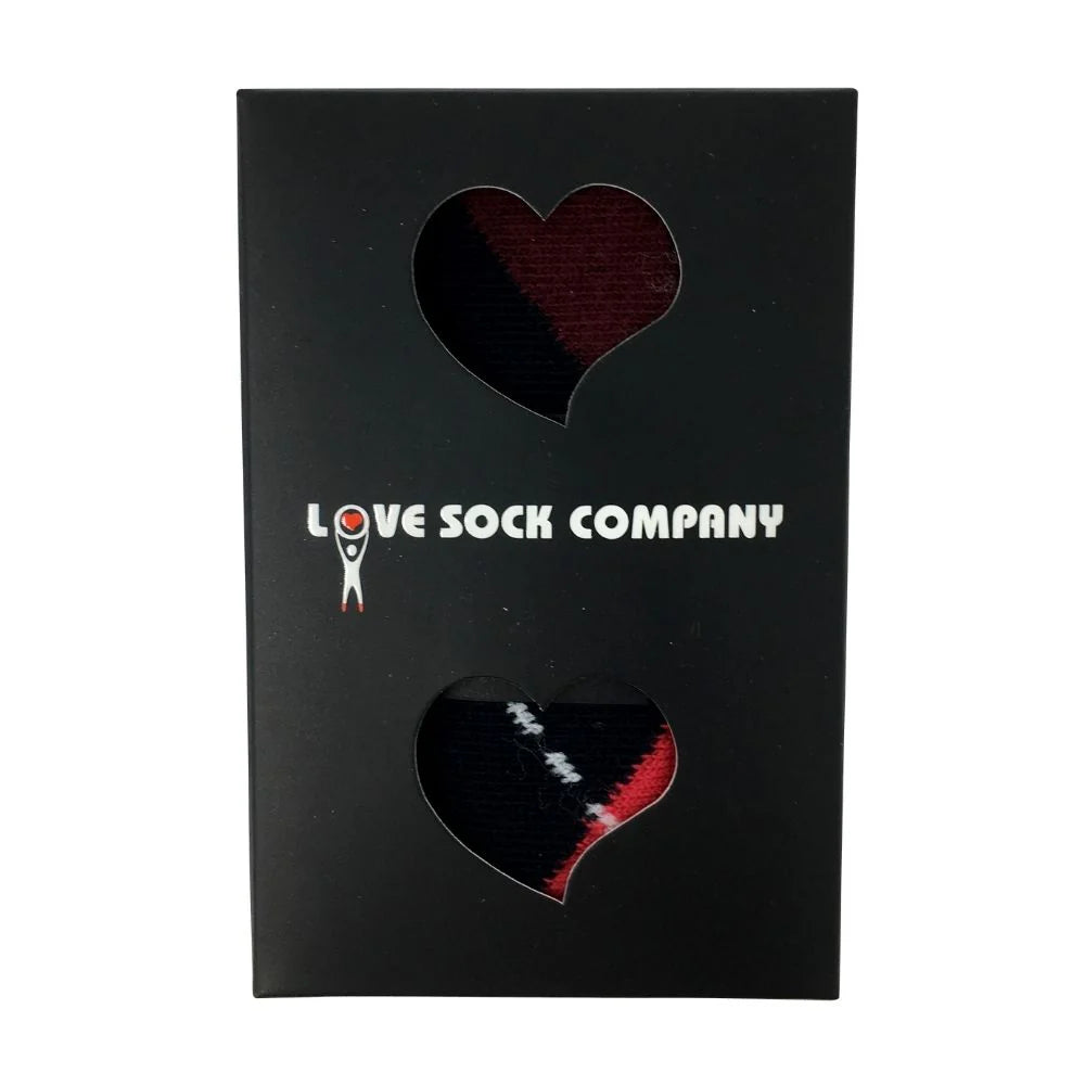 Argyle Groomsmen Socks Navy and Red in a Love Sock Company gift box
