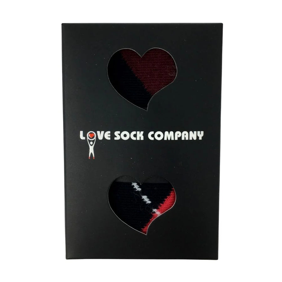 Argyle Groomsmen Socks Navy and Red in a Love Sock Company gift box