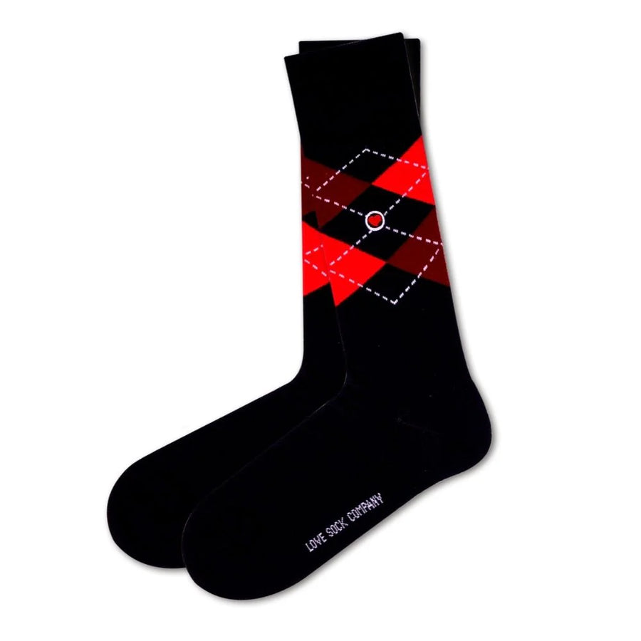 Argyle Groomsmen Socks Navy and Red with heart embroidery, single sock