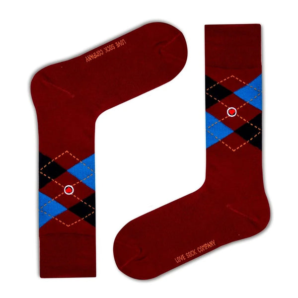 Men's Argyle Dress Socks Burgundy Love Sock Company (M) Men's Argyle Dress Socks Burgundy Love Sock Company (M)