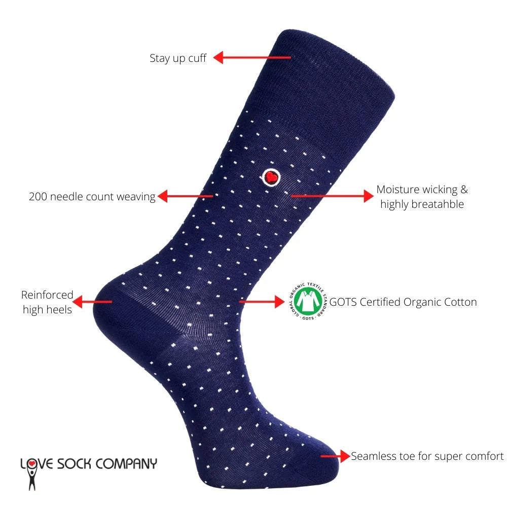 Biz Dots Men's Polka Dot Premium Dress Socks Navy Blue Love Sock Company (M) - LOVE SOCK COMPANY