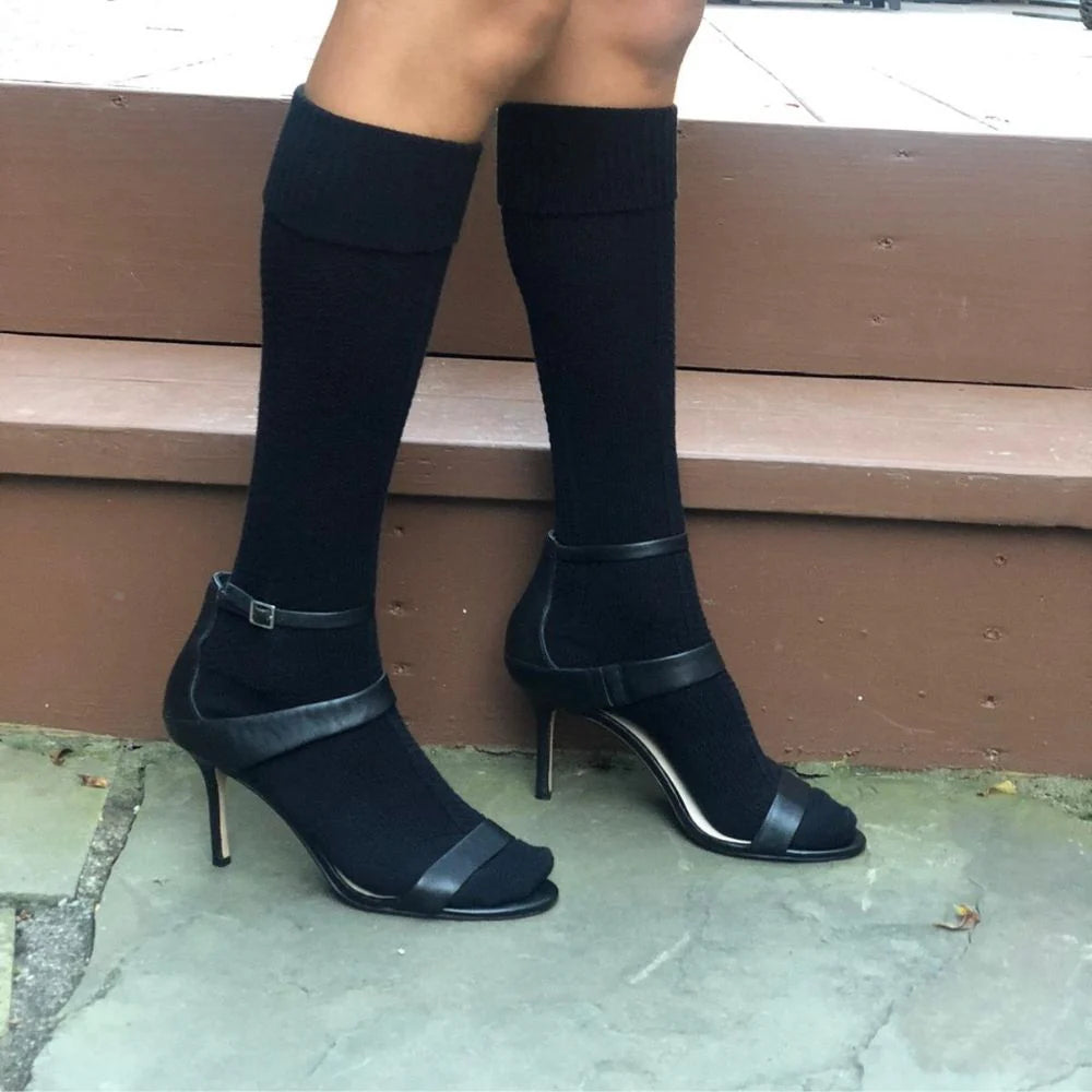 Knee High Boot Socks Black (W) - LOVE SOCK COMPANY