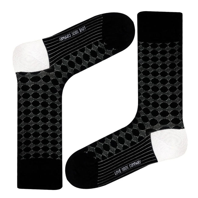 Circles Crew Socks Black (W) - LOVE SOCK COMPANY