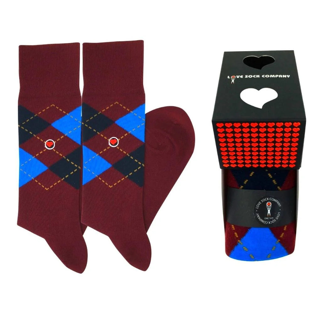 Argyle Groomsmen Dress Socks for Wedding Burgundy - LOVE SOCK COMPANY