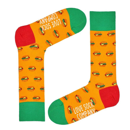 Love Sock Company Burger Novelty Crew Socks Orange (Unisex) - LOVE SOCK COMPANY