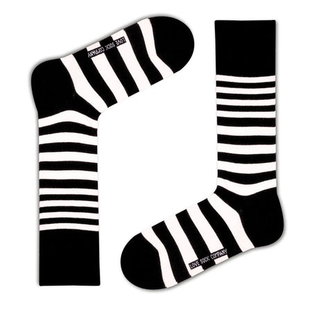 Love Sock Company Men's Striped Dress Socks Black White Tokyo (M) - LOVE SOCK COMPANY