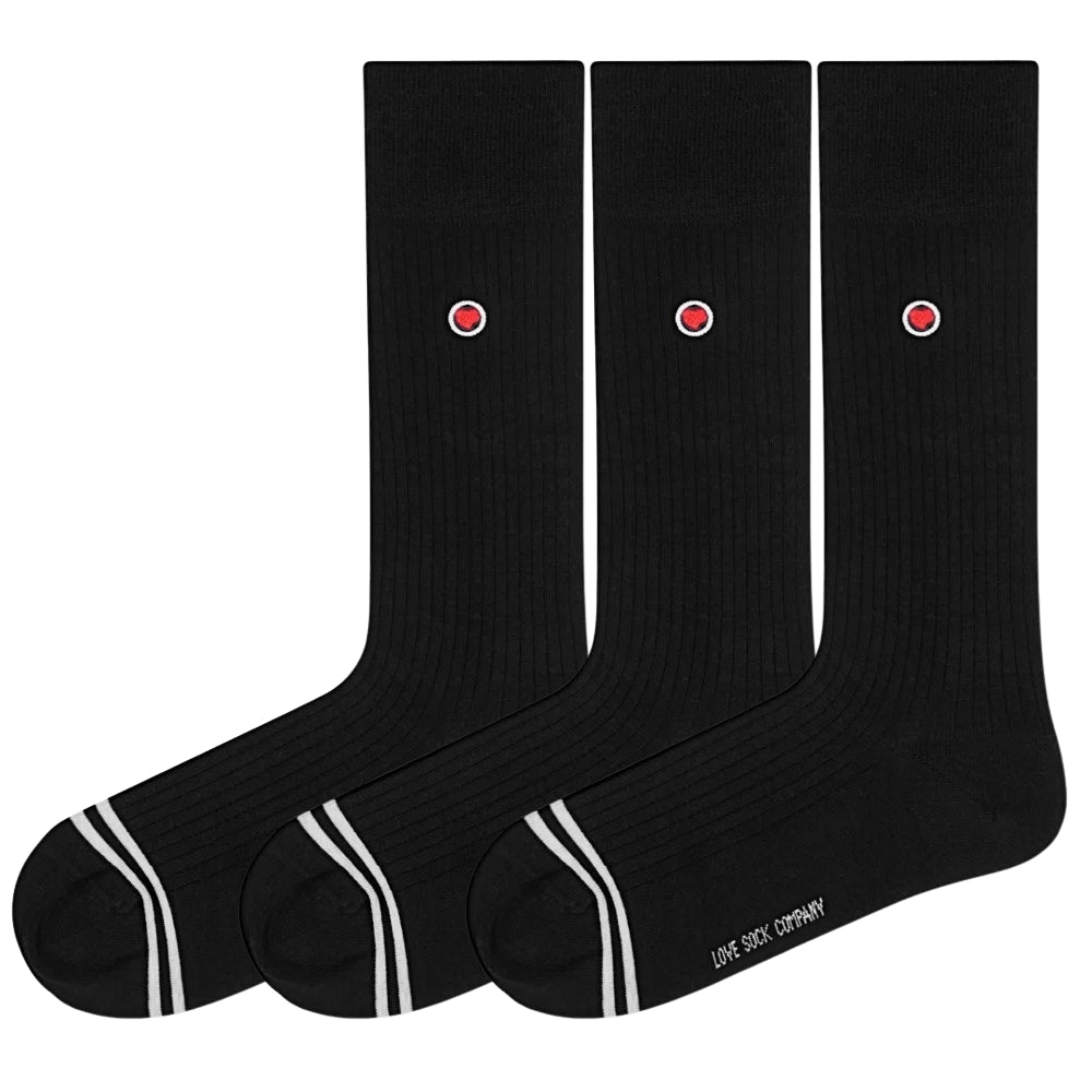 Love Sock Company Ribbed Black dress socks, 3 pack