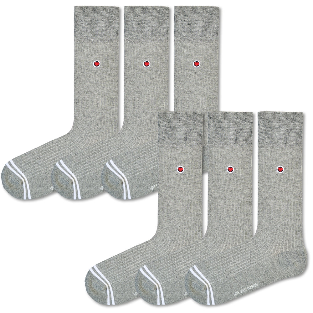 Love Sock Company Ribbed Grey dress socks, 6 pack