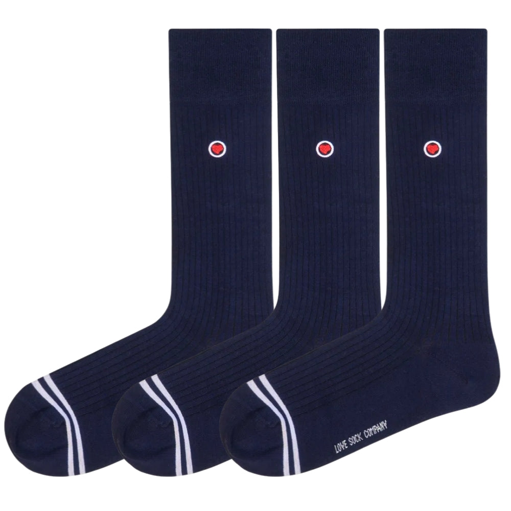 Love Sock Company Ribbed Navy dress socks, 3 pack
