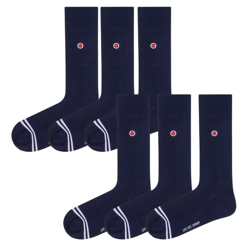 Love Sock Company Ribbed Navy dress socks, 6 pack